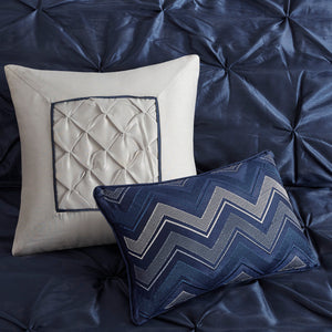 7 Piece Tufted Comforter Set Navy California King