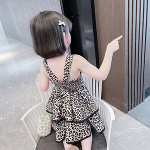 Leopard-print Backless Lace-up Dress With A Tiered Skirt
