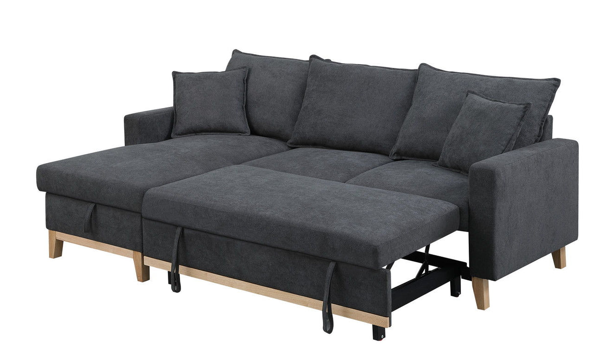 Colton - Woven Reversible Sleeper Sectional Sofa With Storage Chaise - Dark Gray by Couch.com