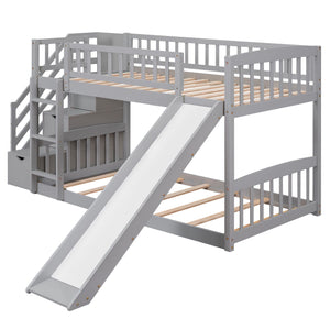 Twin Over Twin Bunk Stairway Bed With 2 Drawers And Slide - Gray by Couch.com