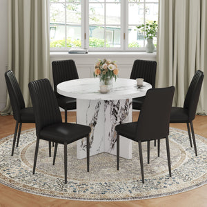 7 Piece Round Dining Table Set, Modern Round Table And 6 Upholstered Chairs For Dining Room, Kitchen Room, Living Room - White / Black by Couch.com