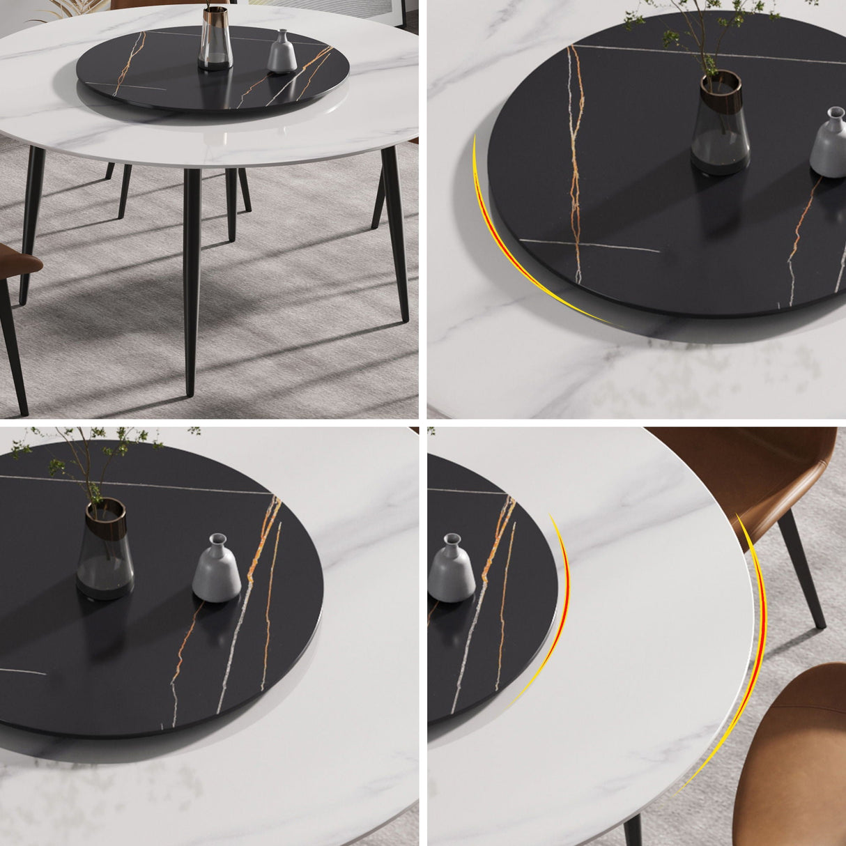 Modern Artificial Stone Round Dining Table, Can Accommodate 6 People Artificial Stone Turntable by Couch.com