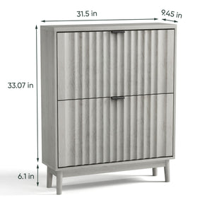 Shoe Cabinet With 2 Flip Drawers, Fluted Shoe Storage Cabinet For Entryway, Free Standing Shoe Storage Organizer With Wave Doors For Heels, Boots, Slippers In Hallway, Living Room - Gray by Couch.com