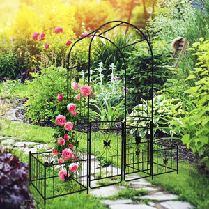 Metal Garden Arch With Gate High Climbing Plants Support Rose Arch Outdoor - Black by Couch.com