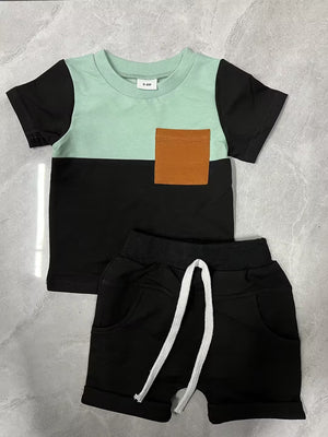 Color Matching Short Sleeve Shorts Suit