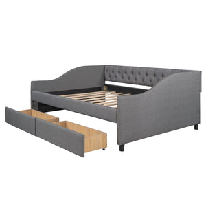 Upholstered Daybed With Two Drawers, Wood Slat Support by Couch.com