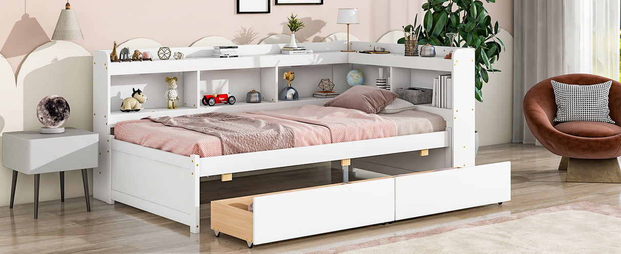 Twin Bed With L-Shaped Bookcases, Drawers by Couch.com