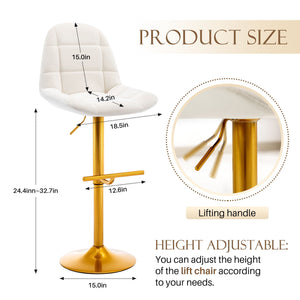 Velvet Swive Bar Stools Adjustable Counter Height Bar Chairs With Back Gold Base Modern Stool Chair For Kitchen Island Dining Room (Set of 2) - White by Couch.com
