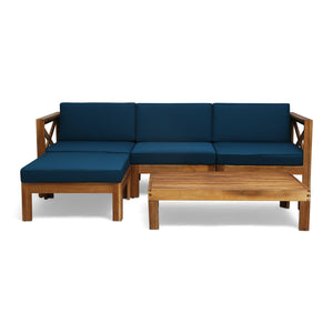 Radiat 5 Piece Outdoor L Shaped Sof Set With Coffee Table And Water Resistant Cushions - Teak by Couch.com