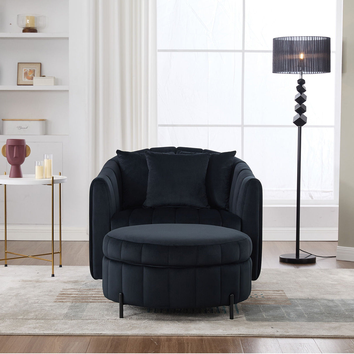 Oversized Velvet Swivel Barrel Accent Chair And Ottoman Set With Storage by Couch.com