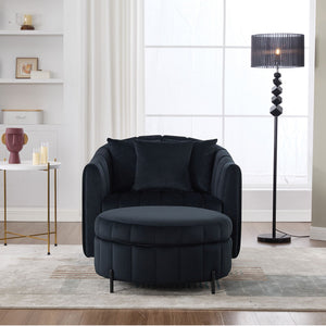 Oversized Velvet Swivel Barrel Accent Chair And Ottoman Set With Storage by Couch.com