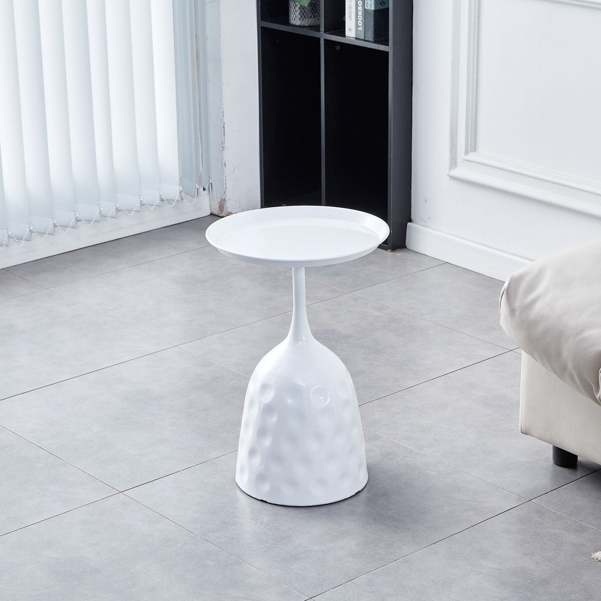 Wine Cup Metal Side Table, Small Sofa Table, Round White Nightstand - White by Couch.com