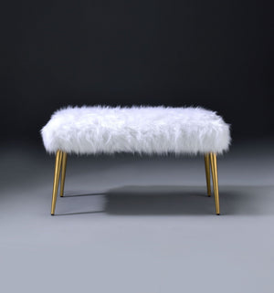 Bagley II Faux Fur Bench - White / Gold