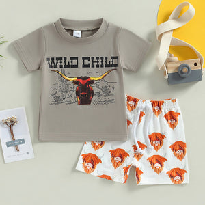 Boy's Short-sleeved T-shirt Bell-bottom Pants Suit