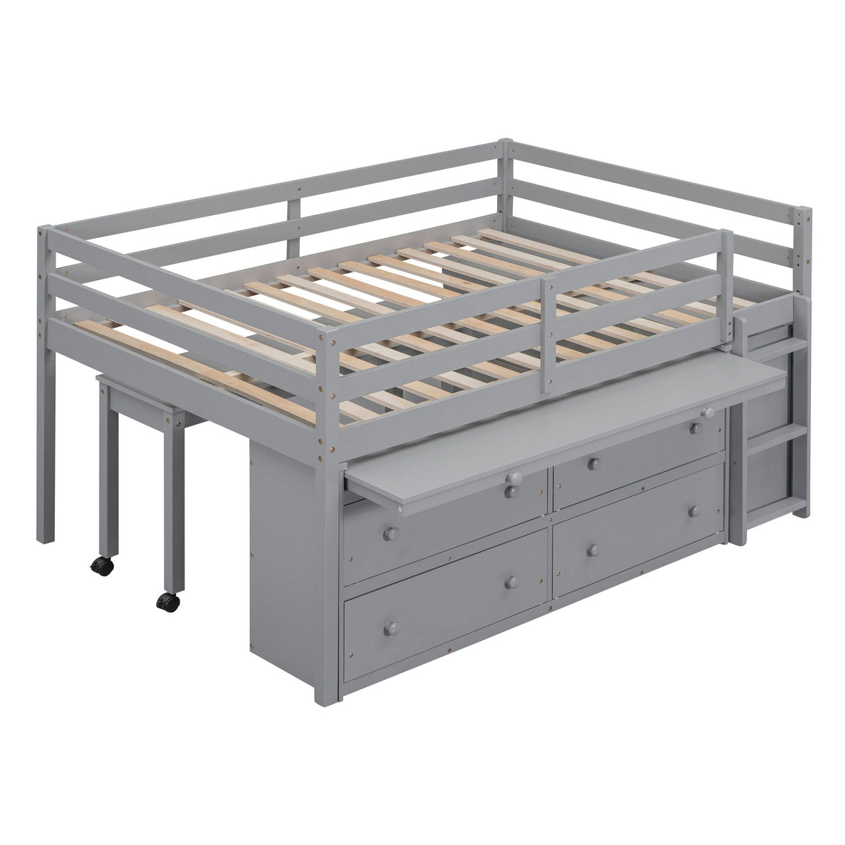 Loft Bed With Retractable Writing Desk And 4 Drawers, With Lateral Portable Desk And Shelves by Couch.com