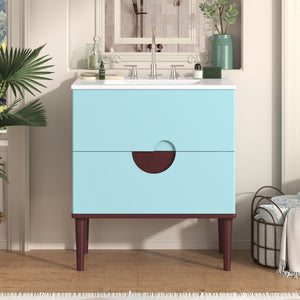 Bathroom Vanity Cabinet With Ceramic Sink Combo Set, Frame Modern Bathroom Storage Cabinet With 2 Drawers - Blue by Couch.com