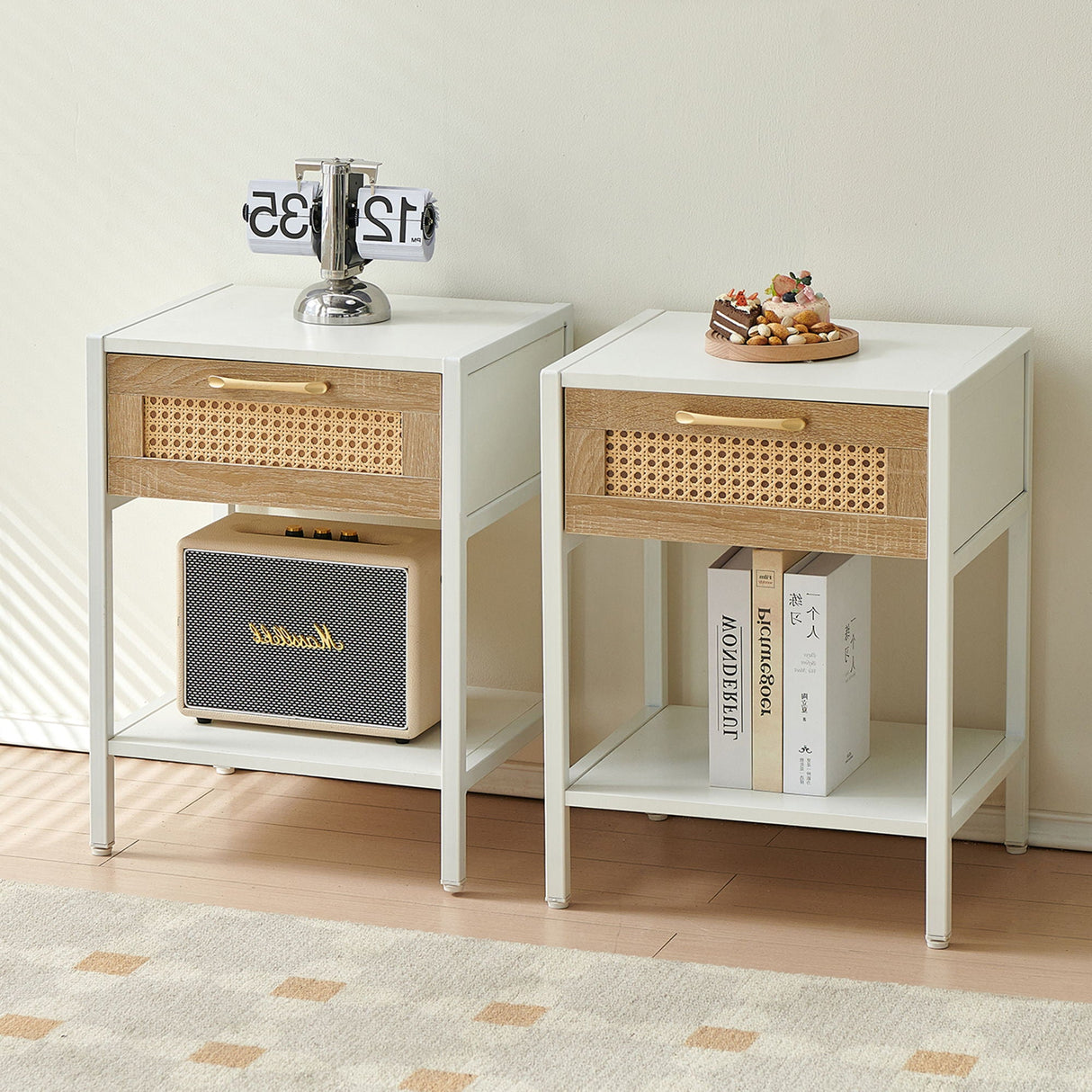 15.74" Rattan End Table With Drawer, Modern Nightstand, Metal Legs, Side Table For Living Room, Bedroom by Couch.com