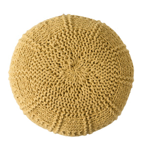Yuny - Knitted Cotton Round Pouf With Modern Design - Yellow by Couch.com