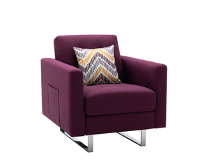 Victoria - Linen Fabric Armchair With Metal Legs, Side Pockets, And Pillow by Couch.com