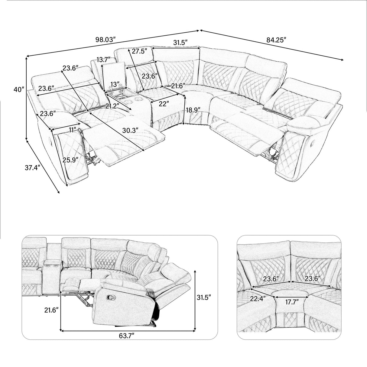 Home Theater Seating Manual Recliner With Cup Holder, Hide - Away Storage PU Reclining Sofa For Living Room, Home Theater by Couch.com