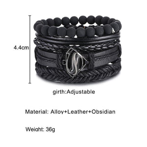 Vintage Black Bead Bracelets For Men Fashion Hollow Triangle Leather Bracelet & Bangles Multilayer Wide Wrap Jewelry For Men and Women