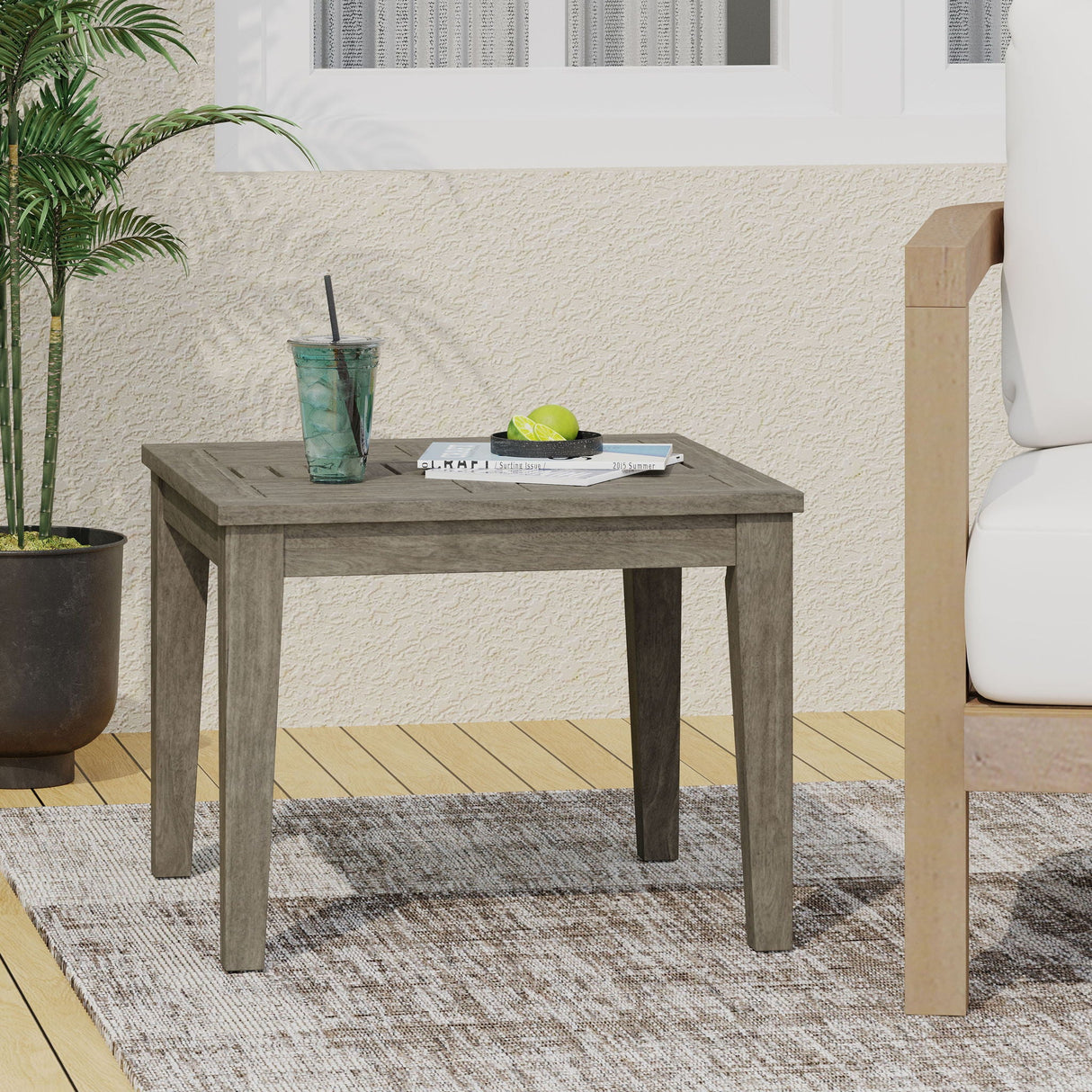 Dexterity - Outdoor Square Side Table With Wood Frame - Gray by Couch.com