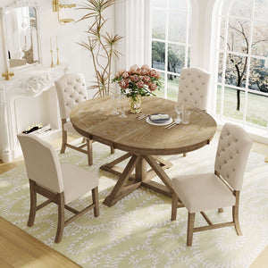 Functional Furniture Retro Style Dining Table Set With Extendable Table And 4 Upholstered Chairs For Dining Room And Living Room by Couch.com