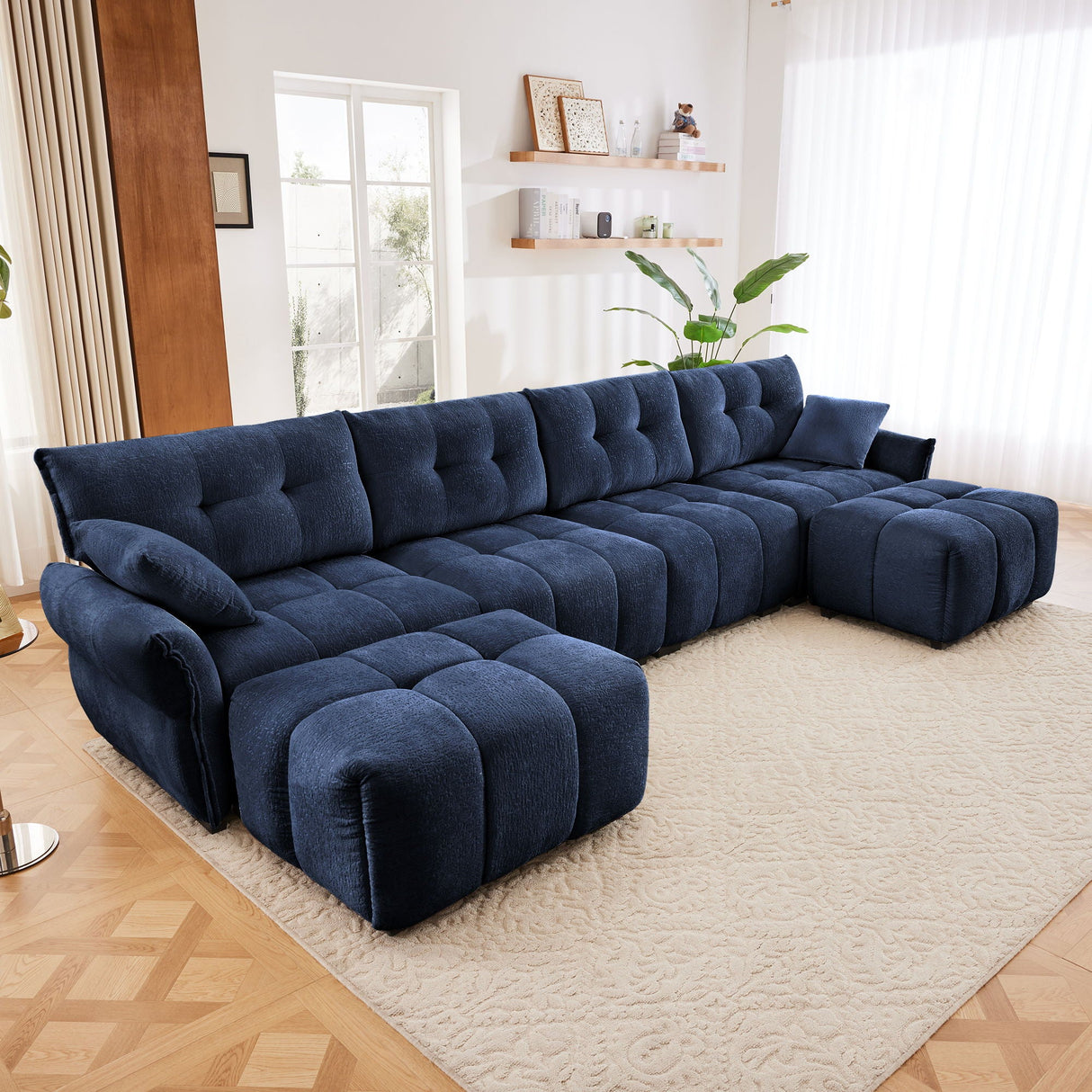 Elegant Sofa Set With Ottoman And Pillows, Textured Chenille, High Resilience Cushions by Couch.com