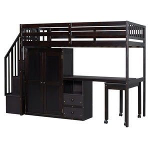 Loft Bed With Stairs, Bookshelf, Drawers, Desk & Wardrobe, Space Saving Multifunctional Furniture by Couch.com