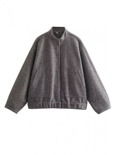 Autumn Casual Full Size Drop Shoulder Snap Down Jacket with Buttoned Front and Pockets