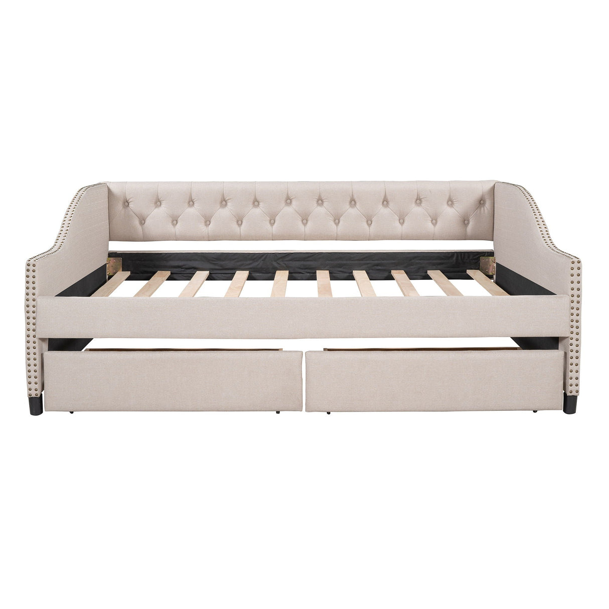 Upholstered Daybed With Two Drawers, Wood Slat Support by Couch.com