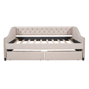 Upholstered Daybed With Two Drawers, Wood Slat Support by Couch.com