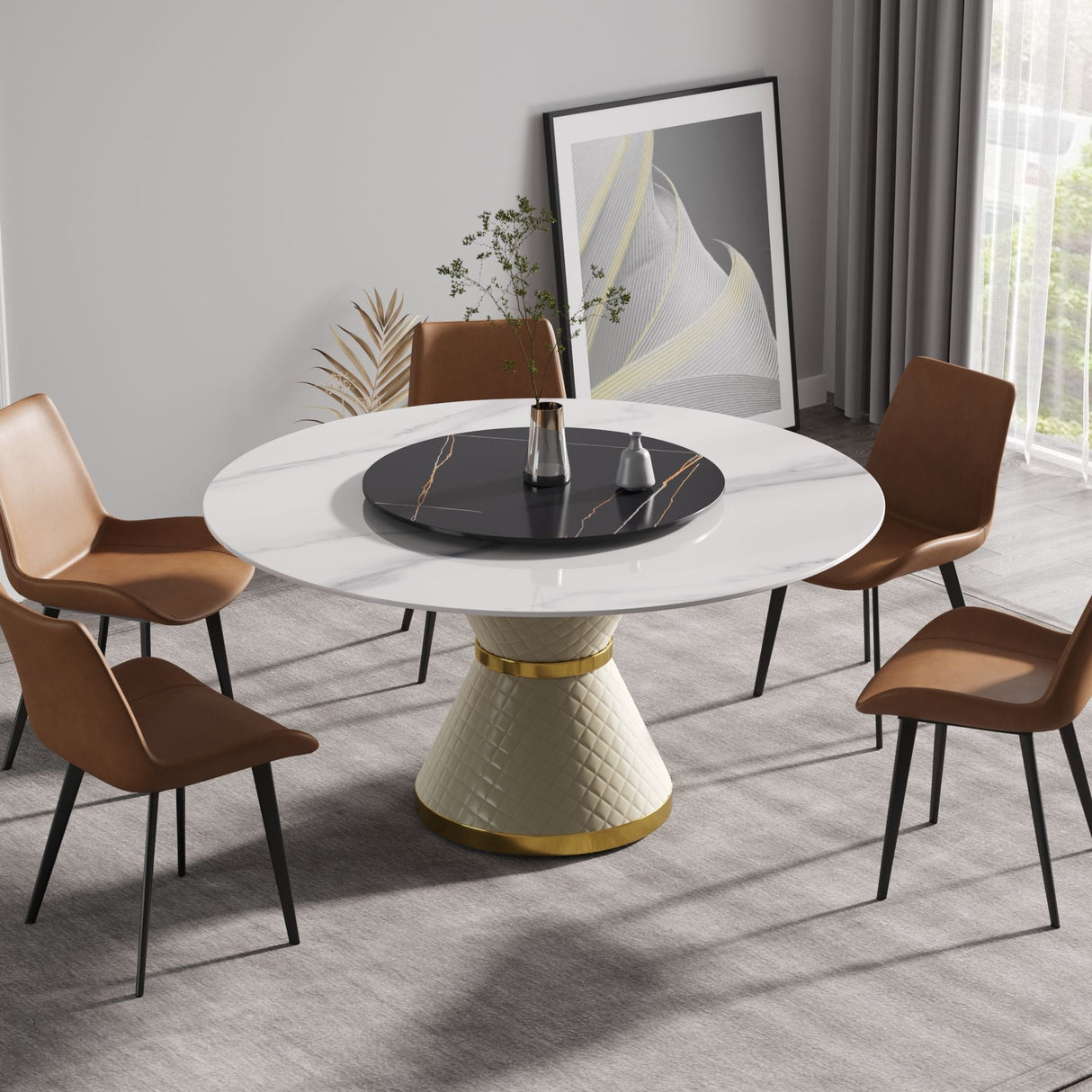 Modern Artificial Stone Round Carbon Steel Base Dining Table, Artificial Stone Turntable by Couch.com