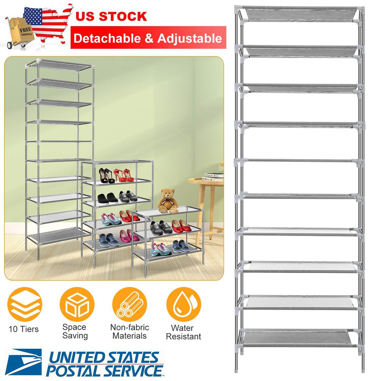 10 Tiers Shoes Rack Shelves 27 Pairs Shoes Storage Organizer Stand Non-Woven Fabric Detachable Shoes Tower Stackable Shoes Storage Rack for Entryway by DirectDeals
