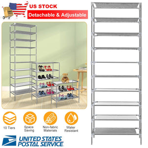 10 Tiers Shoes Rack Shelves 27 Pairs Shoes Storage Organizer Stand Non-Woven Fabric Detachable Shoes Tower Stackable Shoes Storage Rack for Entryway by DirectDeals