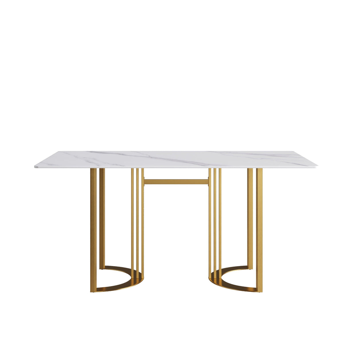 63" Modern Artificial Stone Straight Edge Metal Leg Dining Table, 6 People - White / Gold by Couch.com