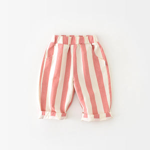Infant Spring High Waist Color Striped Casual Trousers