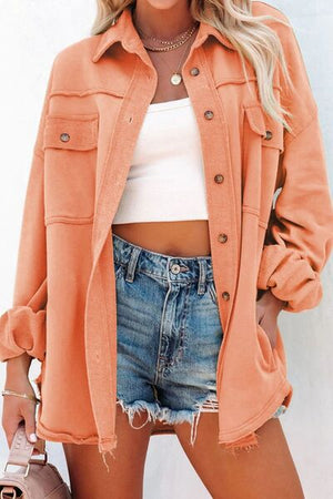 Women Exposed Seam Collared Neck Button Up Jacket with Pockets Stylish Casual Everyday Wear