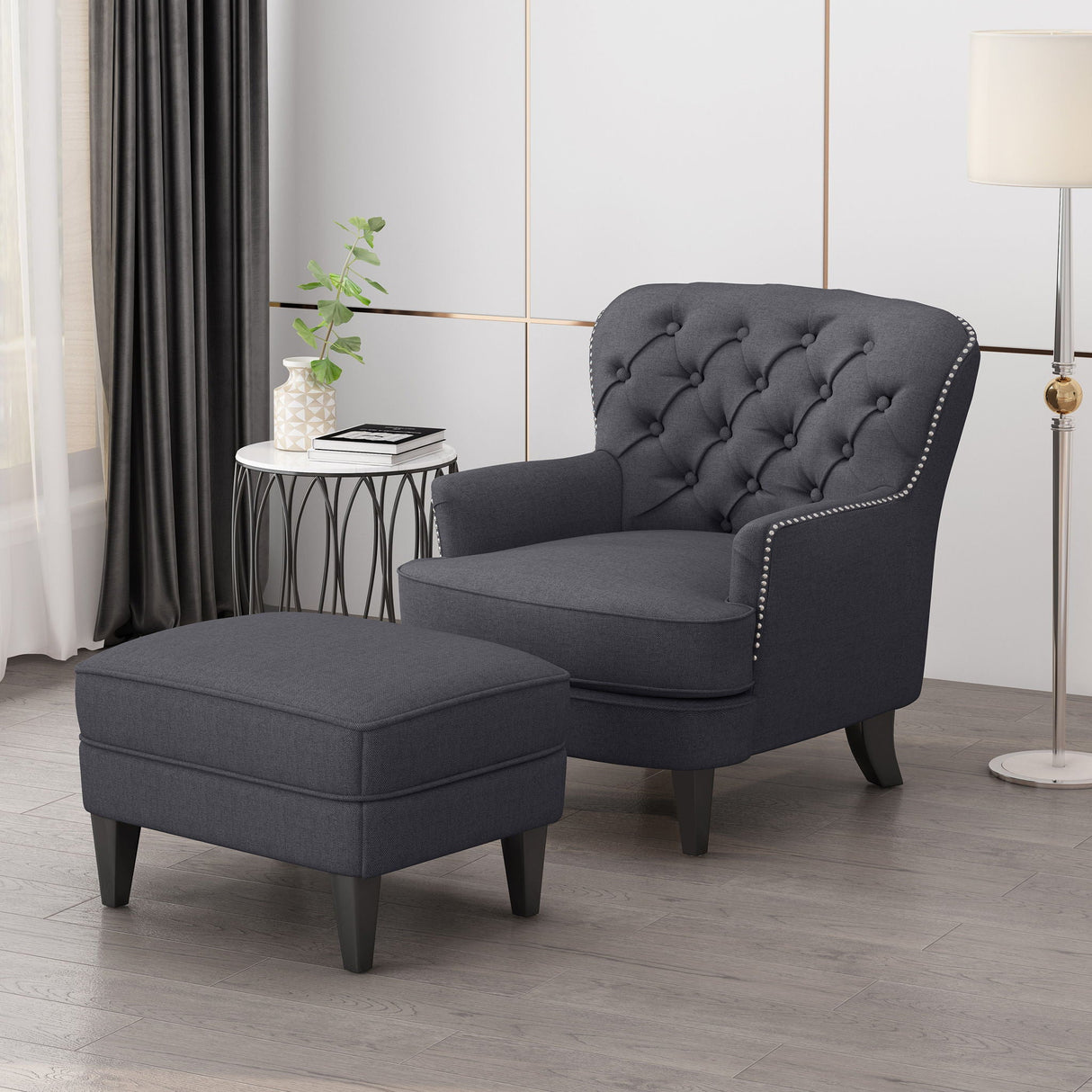Enchante - Living Room Set With Tufted Back Club Chair And Ottoman by Couch.com