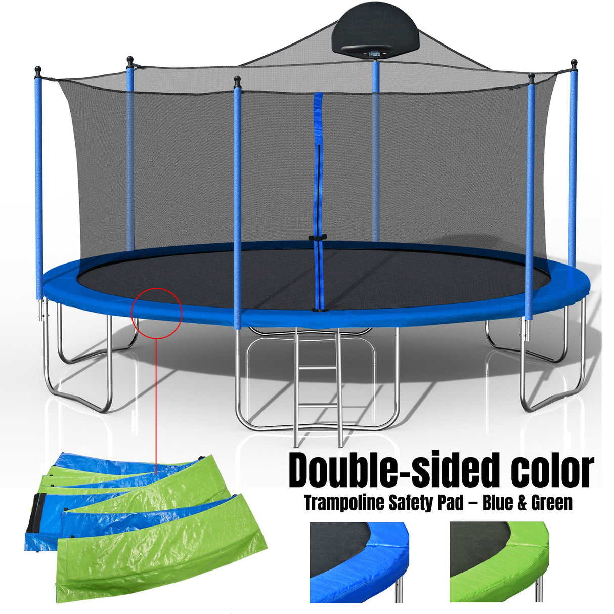 14Ft Trampoline For Adults & Kids With Basketball Hoop, Outdoor Trampolines With Ladder And Safety Enclosure Net For Kids And Adults, Double-Side Color Cover - Blue by Couch.com
