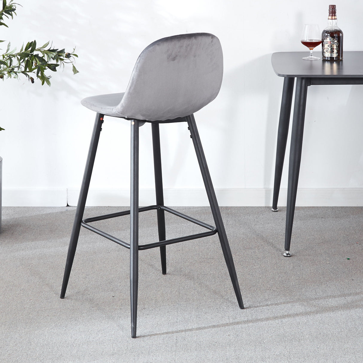 Bar Stool (Set of 2) Modern Counter Bar Height Chair With Back, Sturdy Metal Legs & Footrests, Island Stool For Kitchen Bar - Gray by Couch.com