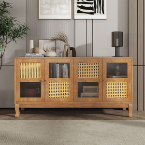 Retro Industrial 4 Door Sideboard With Large Storage, Rattan And Glass Doors by Couch.com
