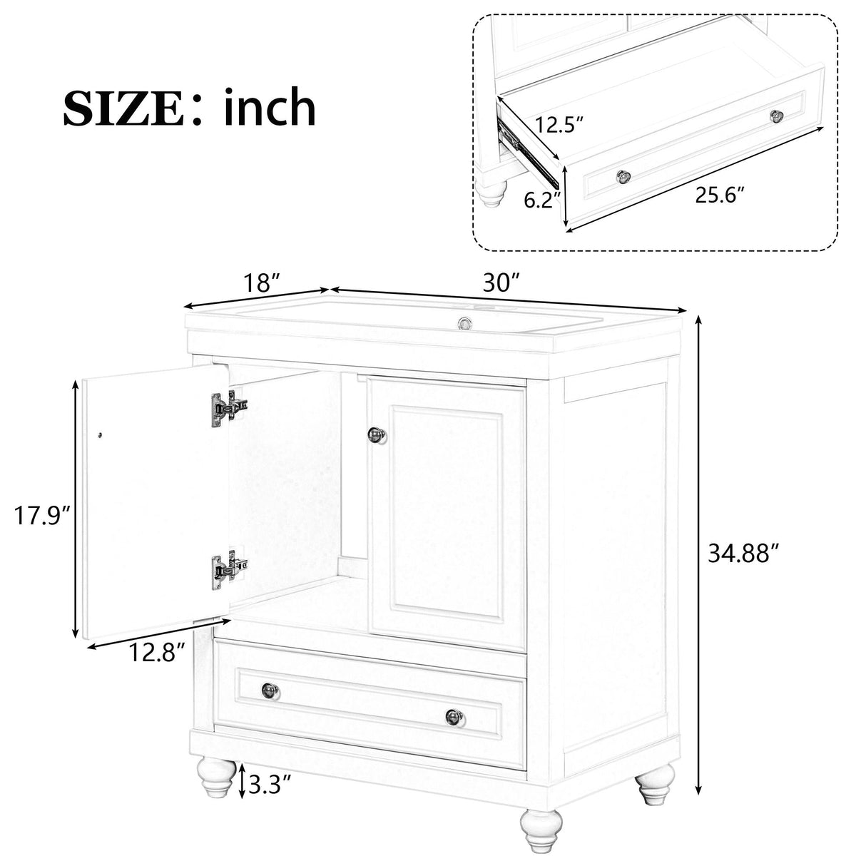 Bathroom Vanity With Sink, Combo, Cabinet With Doors And Drawer, Solid Frame And MDF Board by Couch.com
