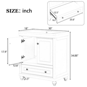 Bathroom Vanity With Sink, Combo, Cabinet With Doors And Drawer, Solid Frame And MDF Board by Couch.com
