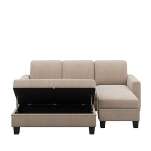 Reversible Sectional Couch With Storage Chaise L-Shaped Sofa Sectional Set, Sectional Sofa With Ottoman, Nailhead Textured Linen Fabric 3 Pieces Sofa Set - Warm Gray by Couch.com