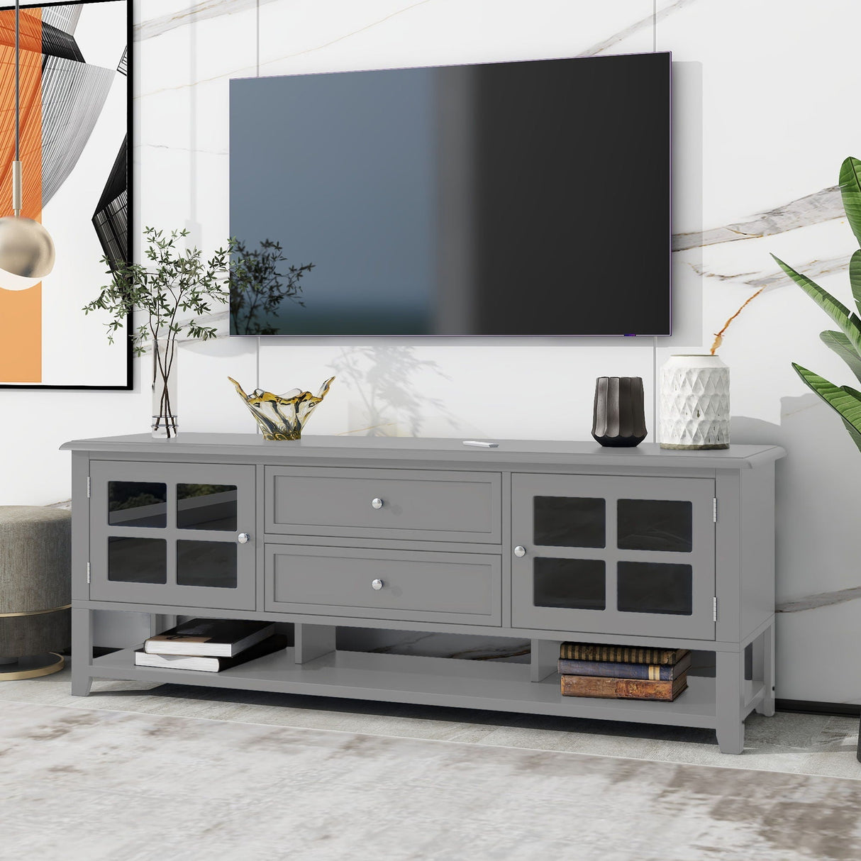 TV Stand With Dual Drawers and Hidden Storage