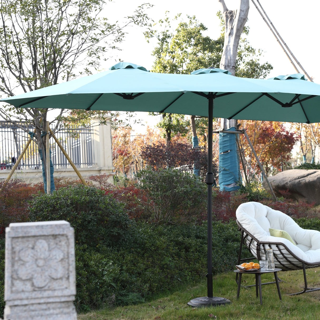 14.8 Ft Double Sided Outdoor Umbrella Rectangular Large with Crank (Light Green)
