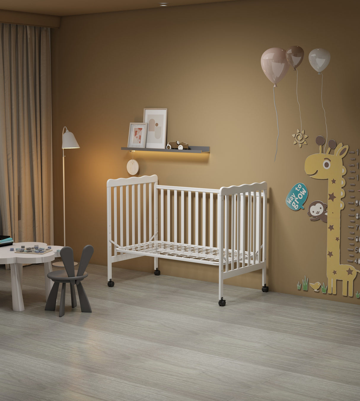 Crib 3 In 1 Convertible, Made Of Sustainable Pinewood, Non Toxic Finish, Comes With Locking Wheels, Wooden Nursery Furniture by Couch.com