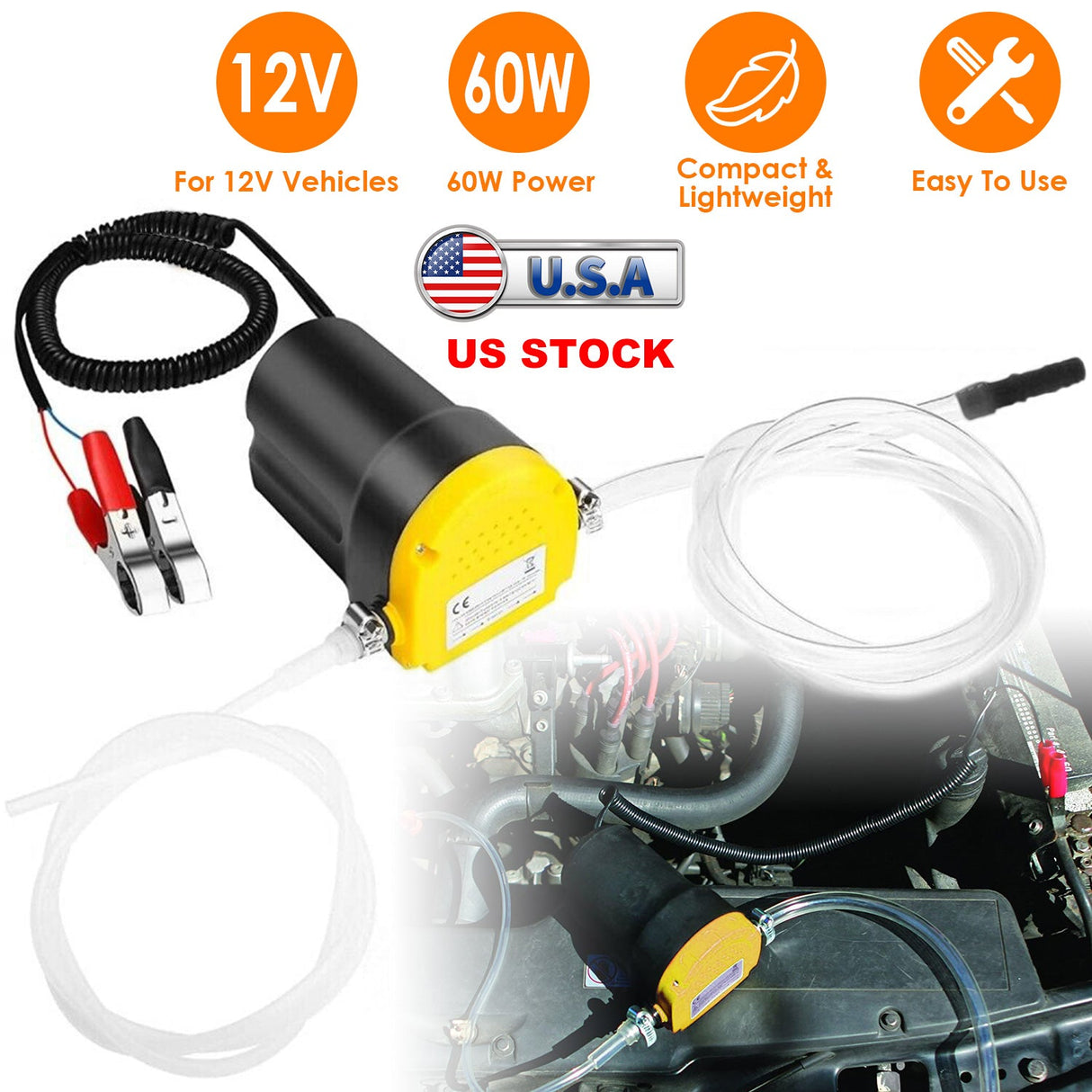 12V Oil Change Pump 60W Oil Diesel Fluid Extractor Electric Suction Transfer Extractor Oil Quick Changer for Boat, Tubes, Truck, RV, ATV by DirectDeals