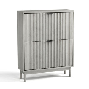 Shoe Cabinet With 2 Flip Drawers, Fluted Shoe Storage Cabinet For Entryway, Free Standing Shoe Storage Organizer With Wave Doors For Heels, Boots, Slippers In Hallway, Living Room - Gray by Couch.com